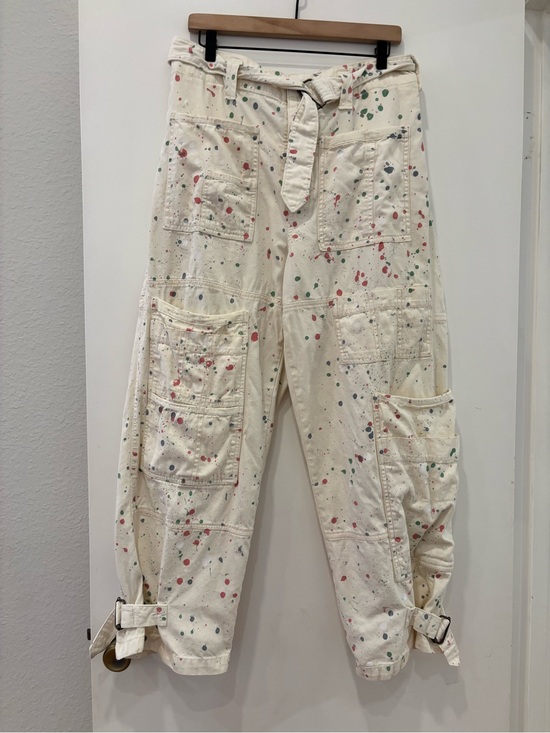 Free People Pants - Free People Paint-Splatter oversized Utility Cargo Pocket Pants Cuffed Jeans
